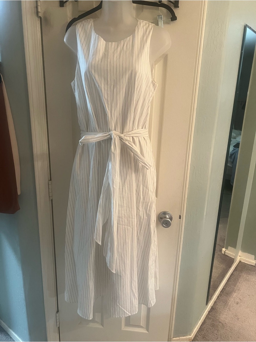Mm lafleur medium cotton linen stripe dress midi